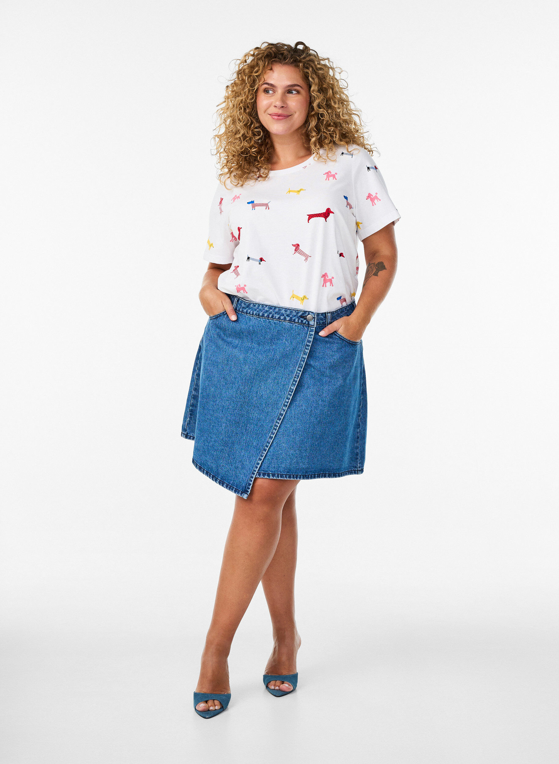 ZizziKatoenen T-shirt met hondenprint, Wit, Model image number 1