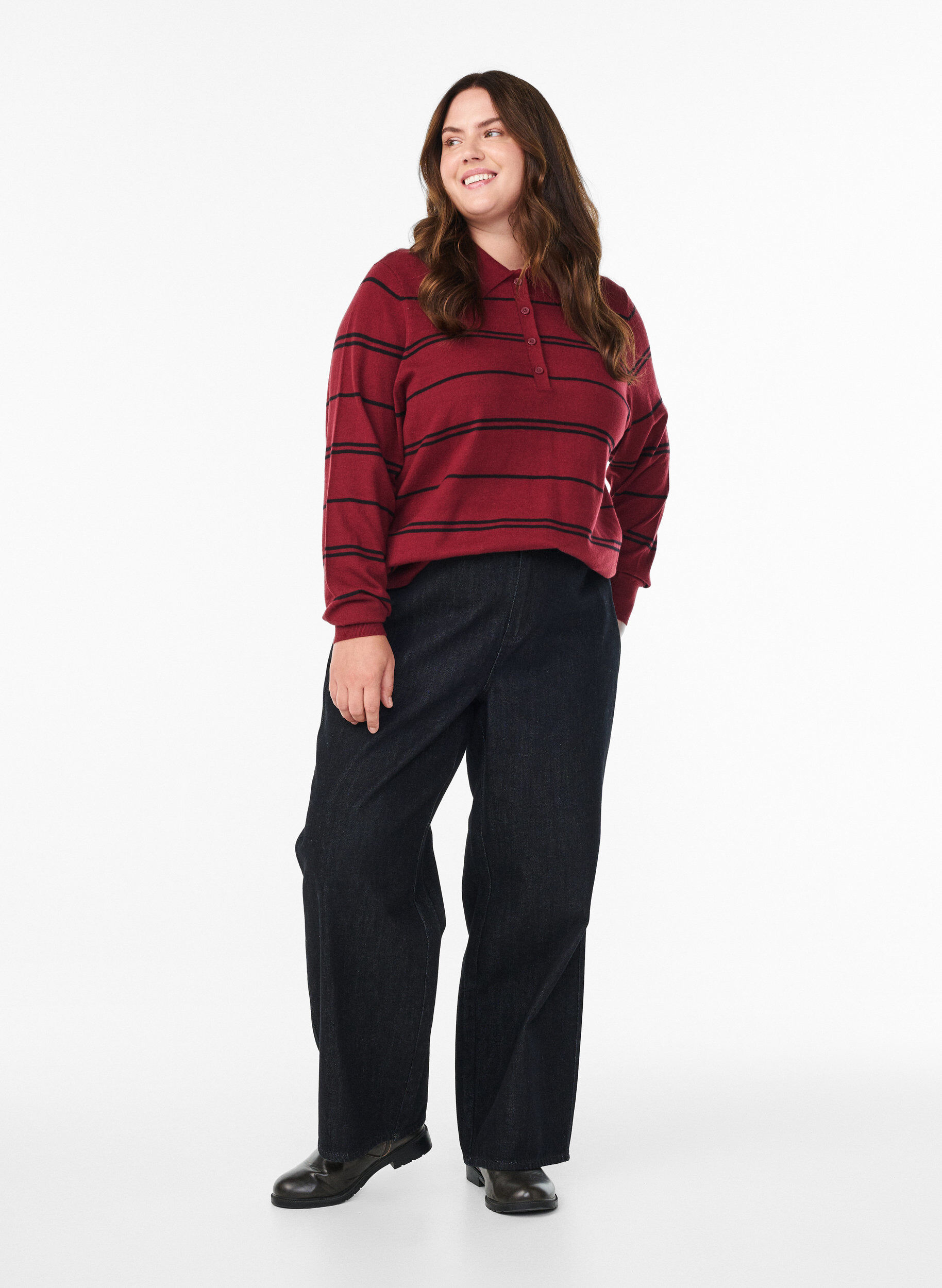 Zizzi Strik blouse met kraag, Rood, Model image number 1