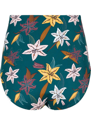 Bikinibroekje met extra hoge taille en bloemenprint, Lily Teal, Packshot image number 1