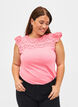 T-shirt van biologisch katoen met broderie anglaise, Strawberry Pink , Model image number 0