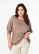 Gebreide blouse met korte mouwen en kleine strikken, Beige, Model image number 0