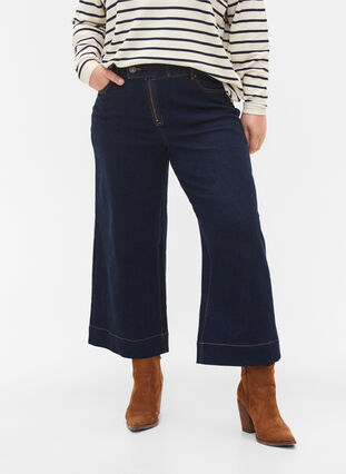 Cropped jeans met flare, Unwashed, Model image number 3