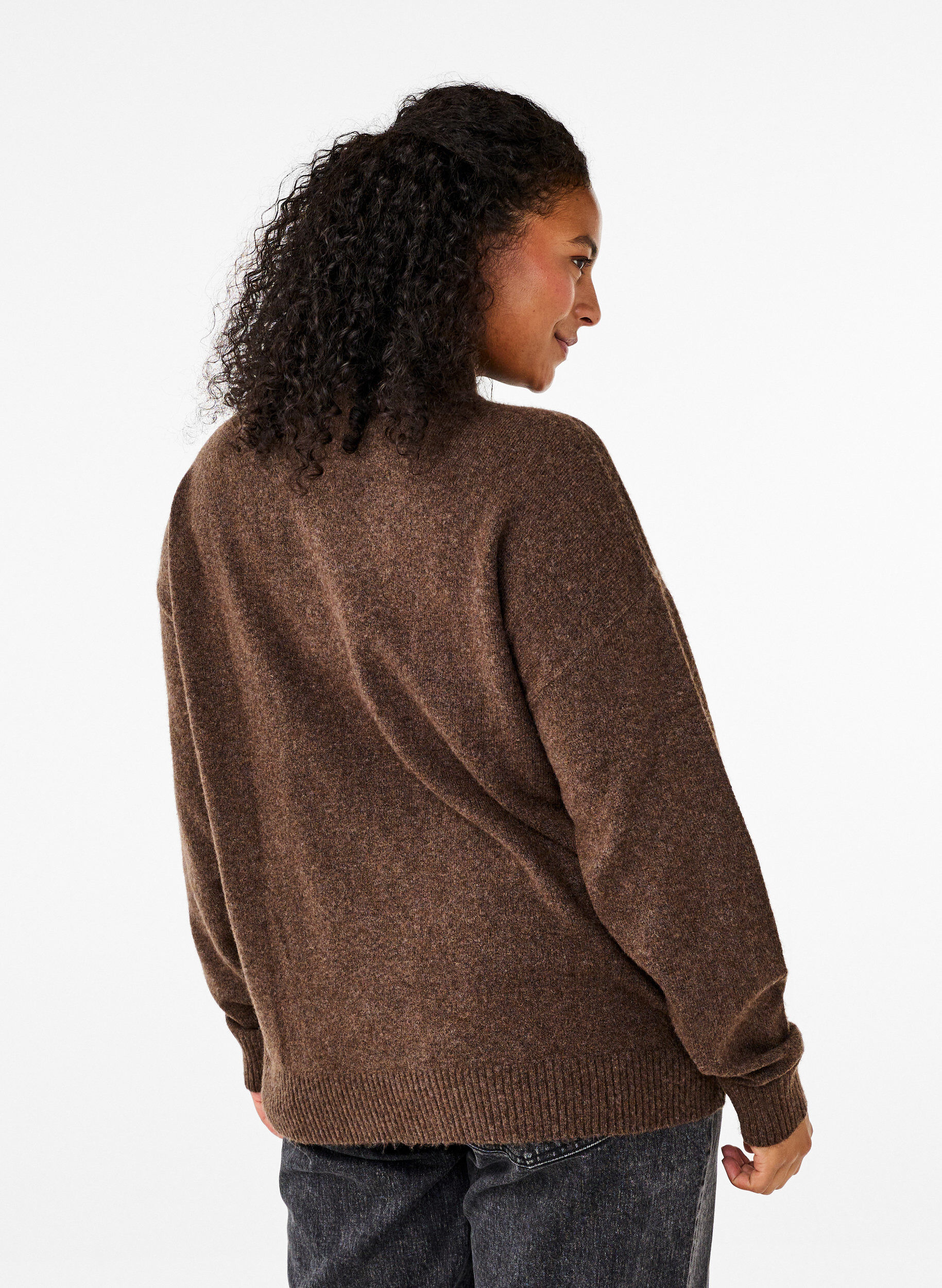 Zizzi Gebreide wollen blouse met hoge hals, Rain Drum Mel., Model image number 1