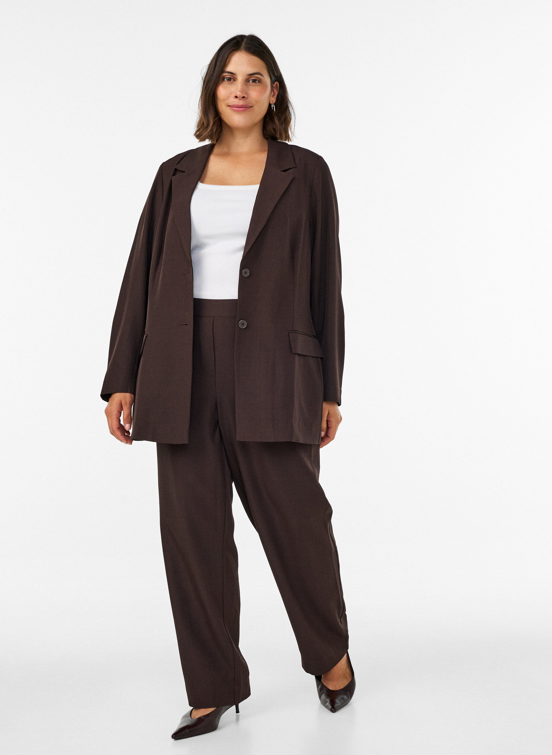 ZizziBlazer met zakken en splitten, Bruin, Model image number 1