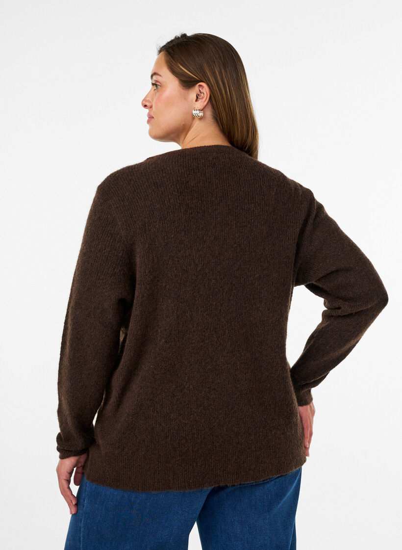 Gem&ecirc;leerde gebreide blouse met ronde hals, Bruin, Model image number 2