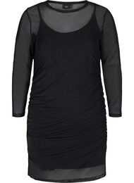 Nauwsluitende mesh jurk met 3/4 mouwen, Black