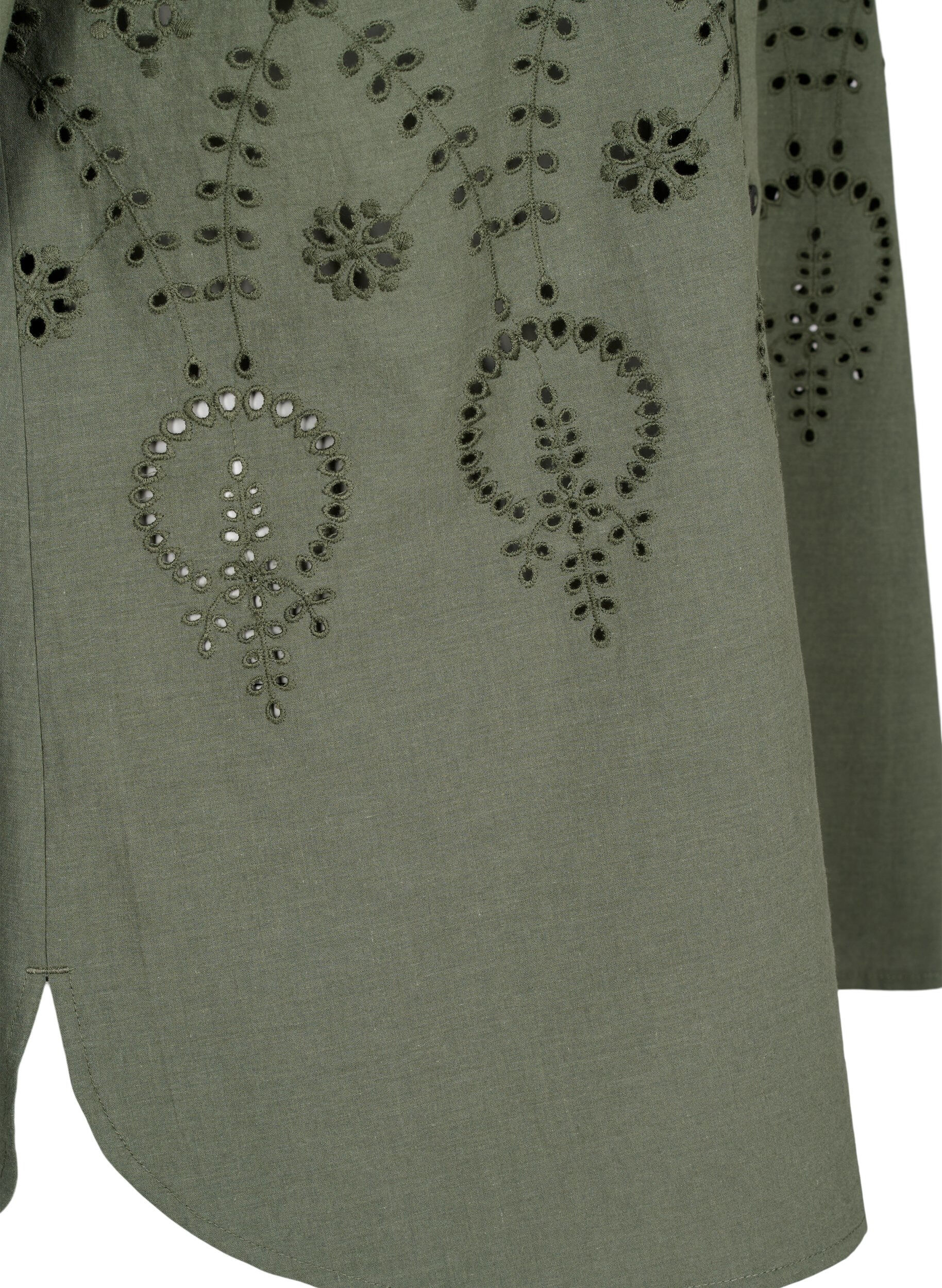 Zizzi Katoenen overhemd met broderie anglaise, Thyme, Packshot image number 3