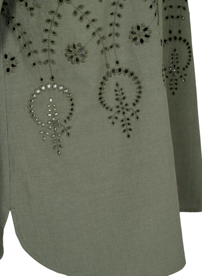 Katoenen overhemd met broderie anglaise, Thyme, Packshot image number 3