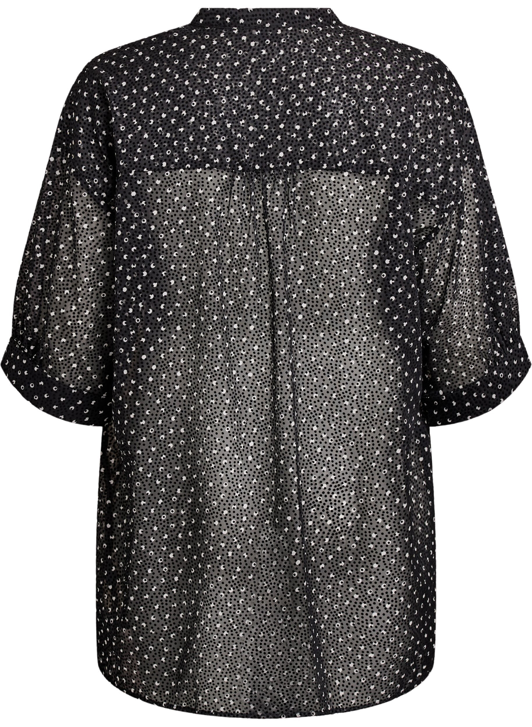 Zizzi Chiffon tuniek met fluwelen stippenpatroon, Zwart, Packshot image number 1