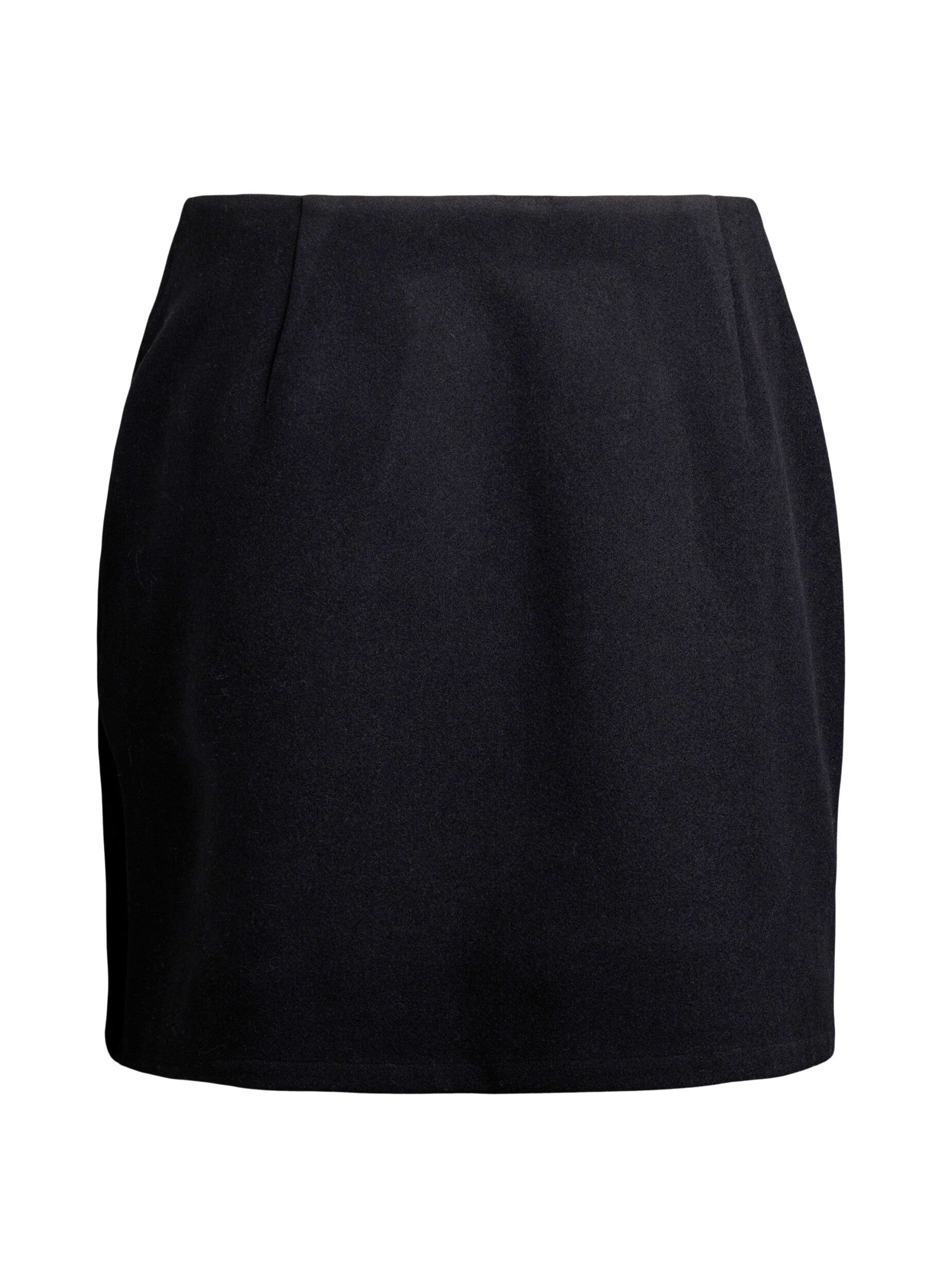 Zizzi Wikkel mini rok met knoopdetails, Zwart, Packshot image number 1
