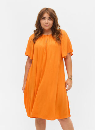 Viscose jurk met korte mouwen, Orange Peel, Model image number 0