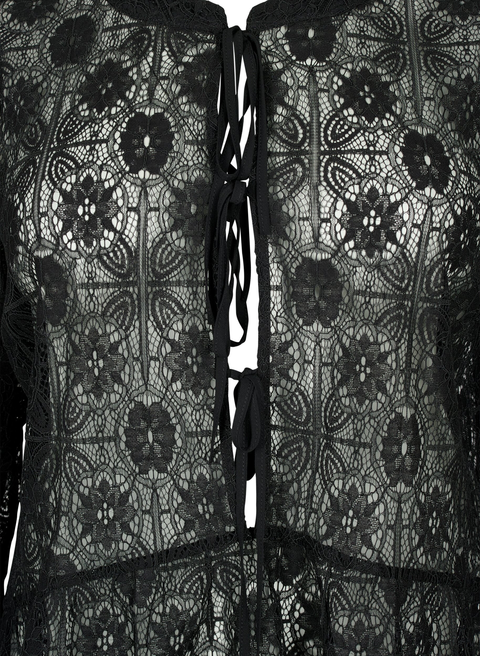 Zizzi Kanten blouse met strikdetail, Black, Packshot image number 2