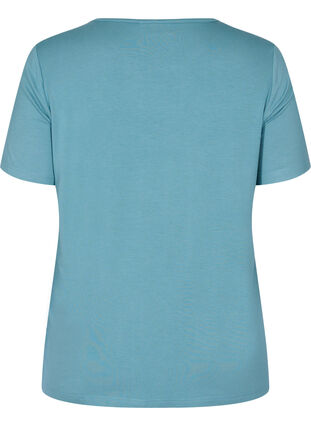 Viscose t-shirt met korte mouwen en kanten details, Smoke Blue, Packshot image number 1