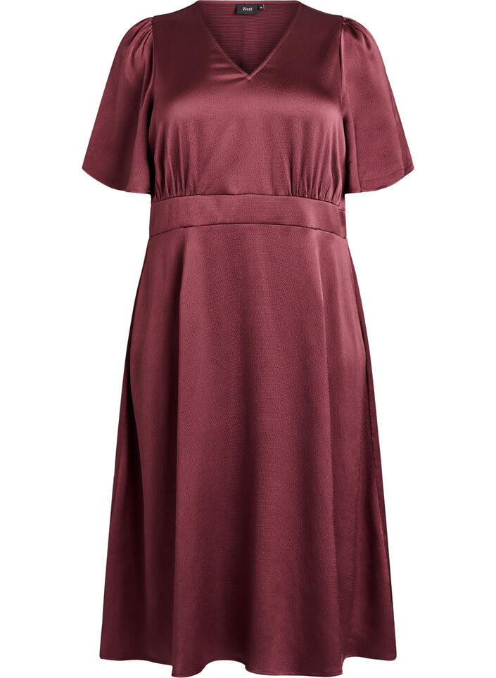 Empire feestjurk in midi lengte, Donker Bordeaux, Packshot image number 0