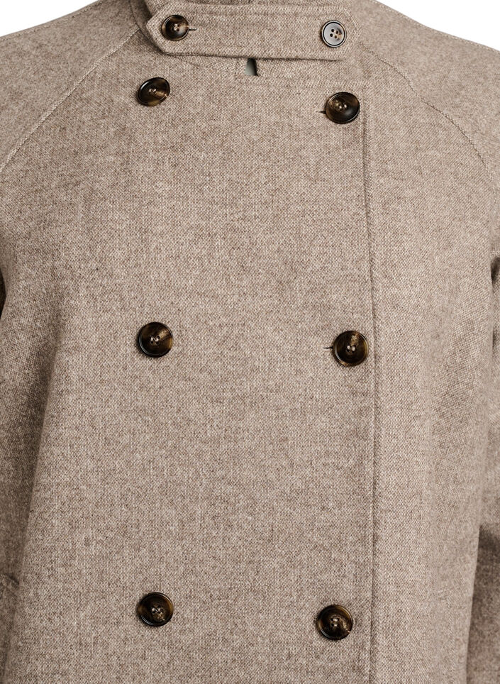 Lange wollen jas met hoge kraag en dubbelzijdig knoopontwerp, Bruin, Packshot image number 2