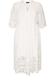 Midi-jurk met broderie anglaise en een empirelijn, Wit