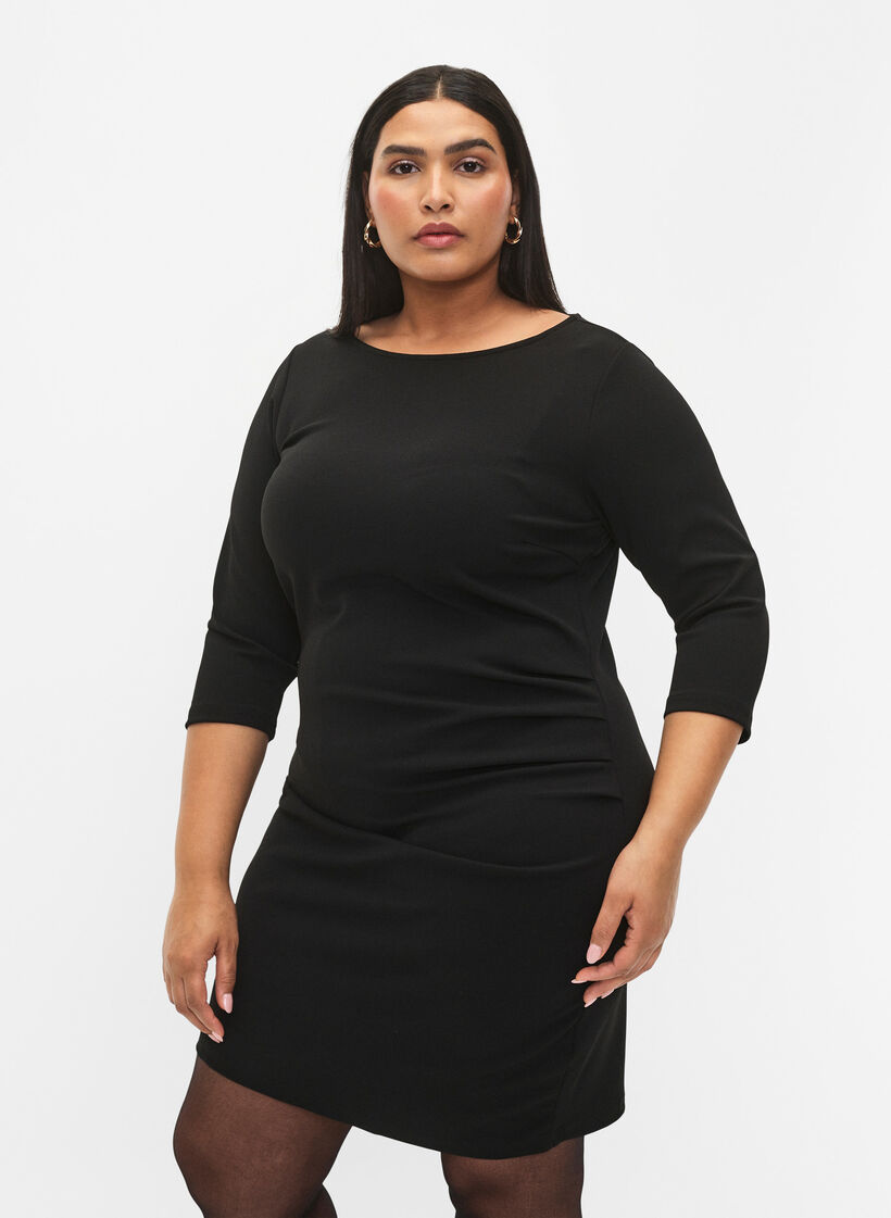 Jurk met drapering en 3/4 mouwen, Black, Model image number 0