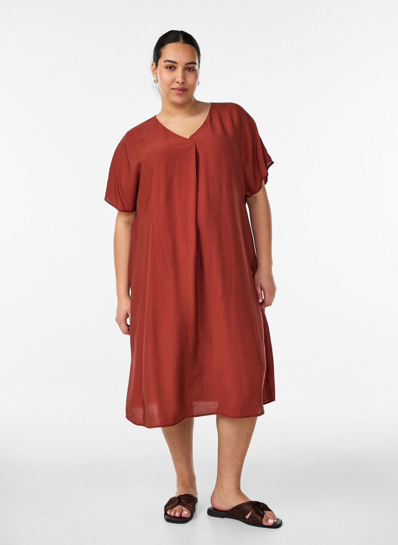 Jurk met V-hals van viscose, Rood, Model image number 0