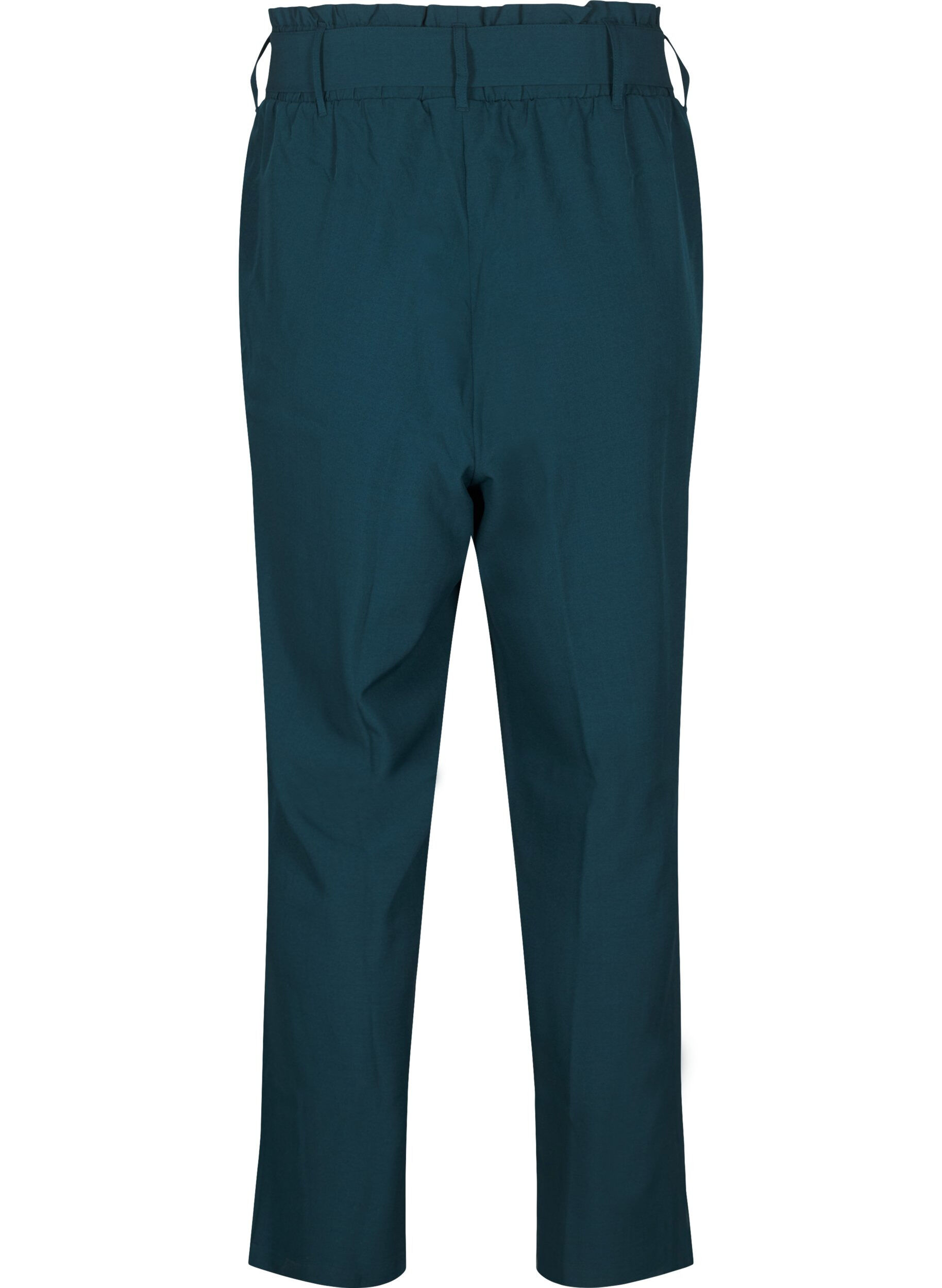 Zizzi High-waist broek met ruches en een strikriem, Sea Moss Melange, Packshot image number 1
