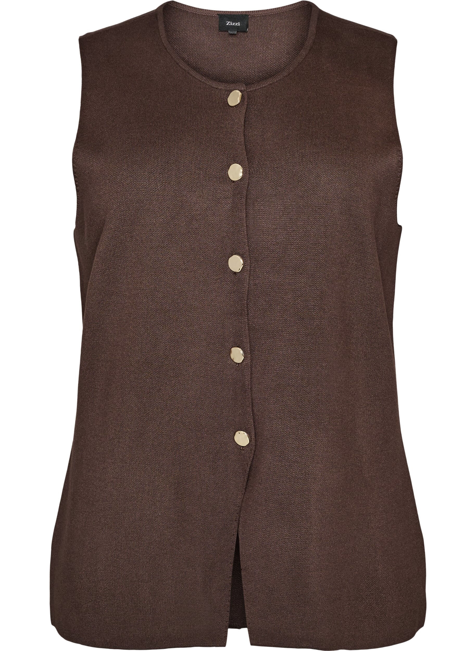 Mouwloze breisel vest met decoratieve knopen