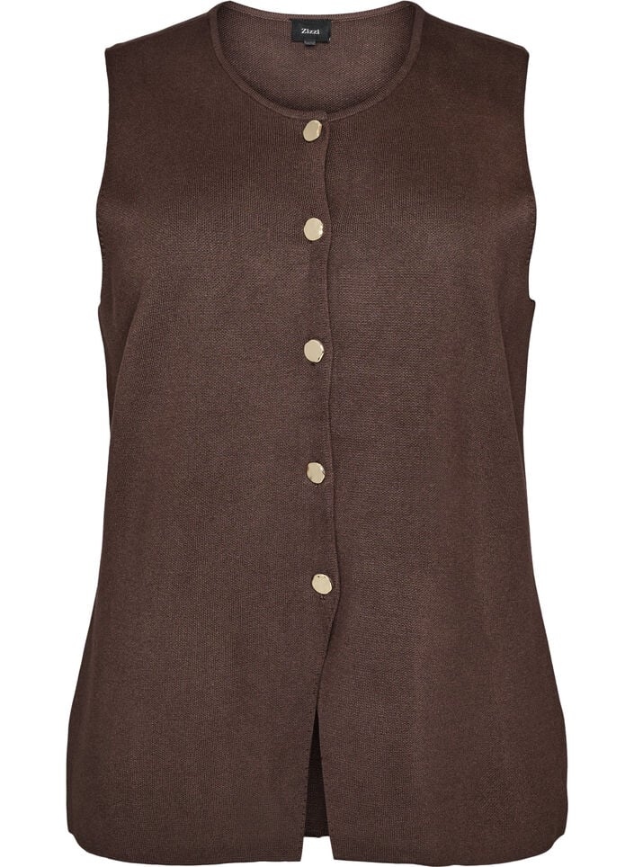 Mouwloze breisel vest met decoratieve knopen, Bruin, Packshot