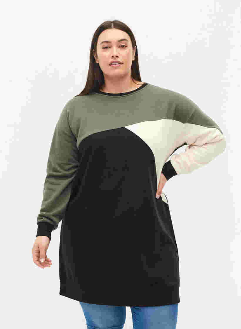 Lang sweatshirt met colorblock, Black Color Block, Model image number 0