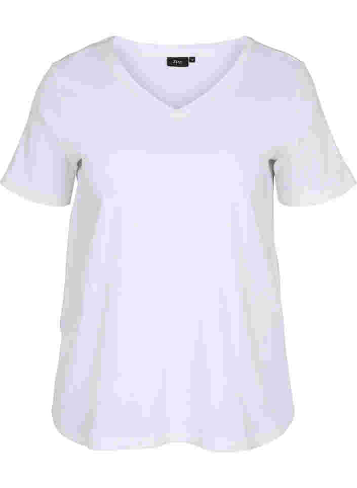 Katoenen t-shirt met geribbeld structuur, Bright White, Packshot image number 0