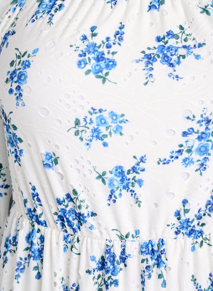 Enkellange jurk met bloemenprint en gaatjesborduursel, Wit, Packshot image number 2