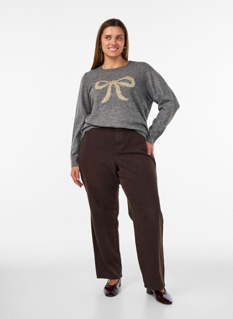 Gebreide jumper met glitterstrik, Grijs, Model image number 1