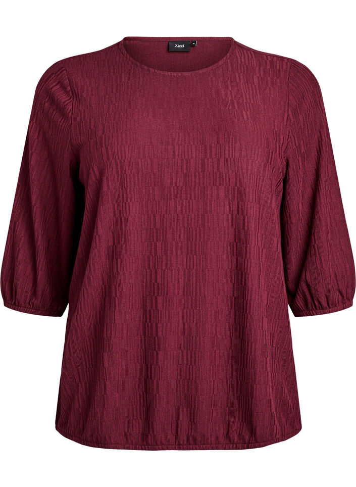Blouse met textuur en 3/4 mouwen, Rood, Packshot image number 0