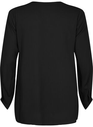 Effen shirt met V-hals, Black, Packshot image number 1