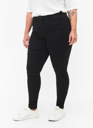 Super slim Amy jeans met hoge taille, Black, Model image number 2