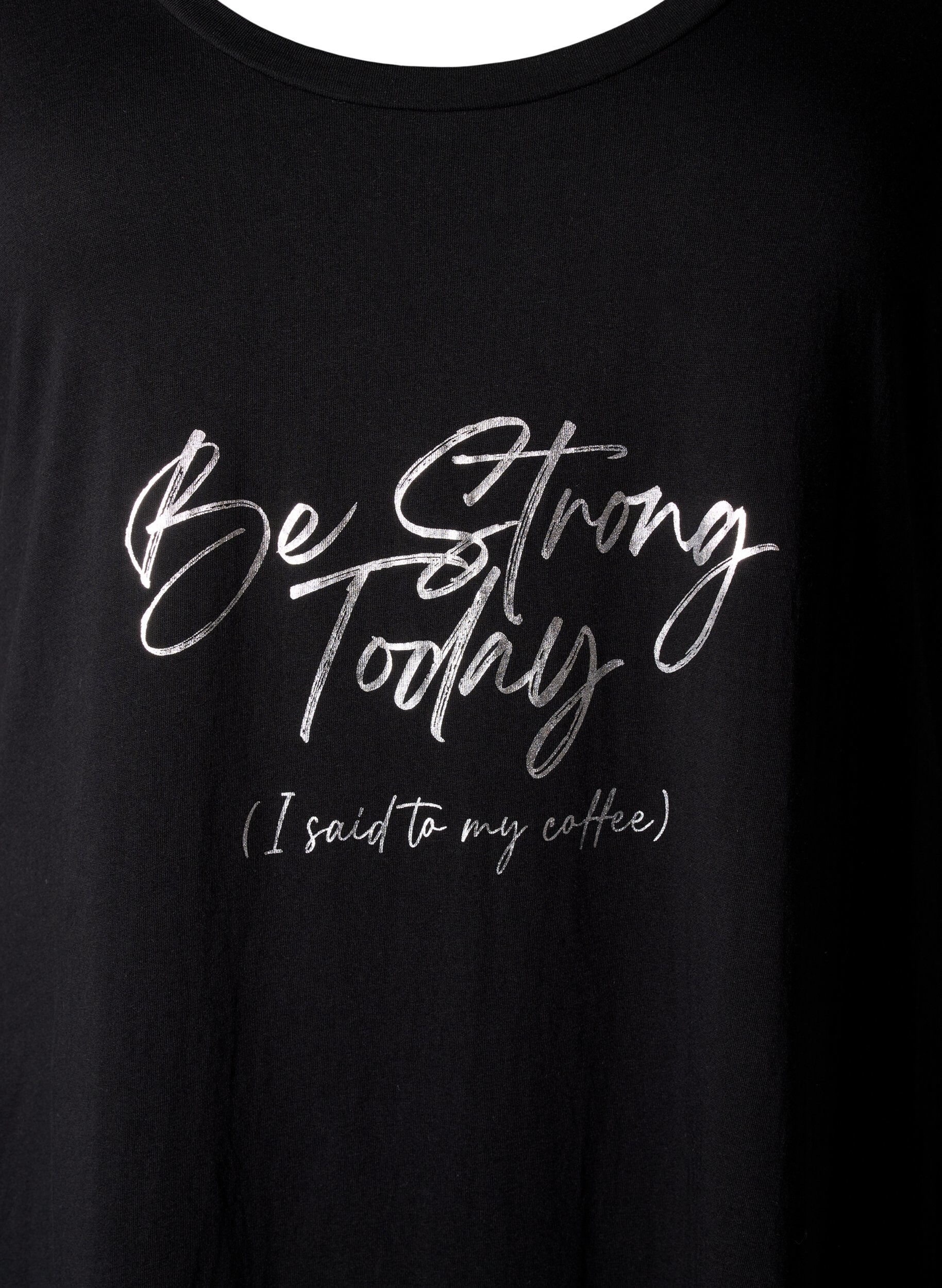 Zizzi Nachtjapon van biologisch katoen met korte mouwen, Zwart, Packshot image number 2