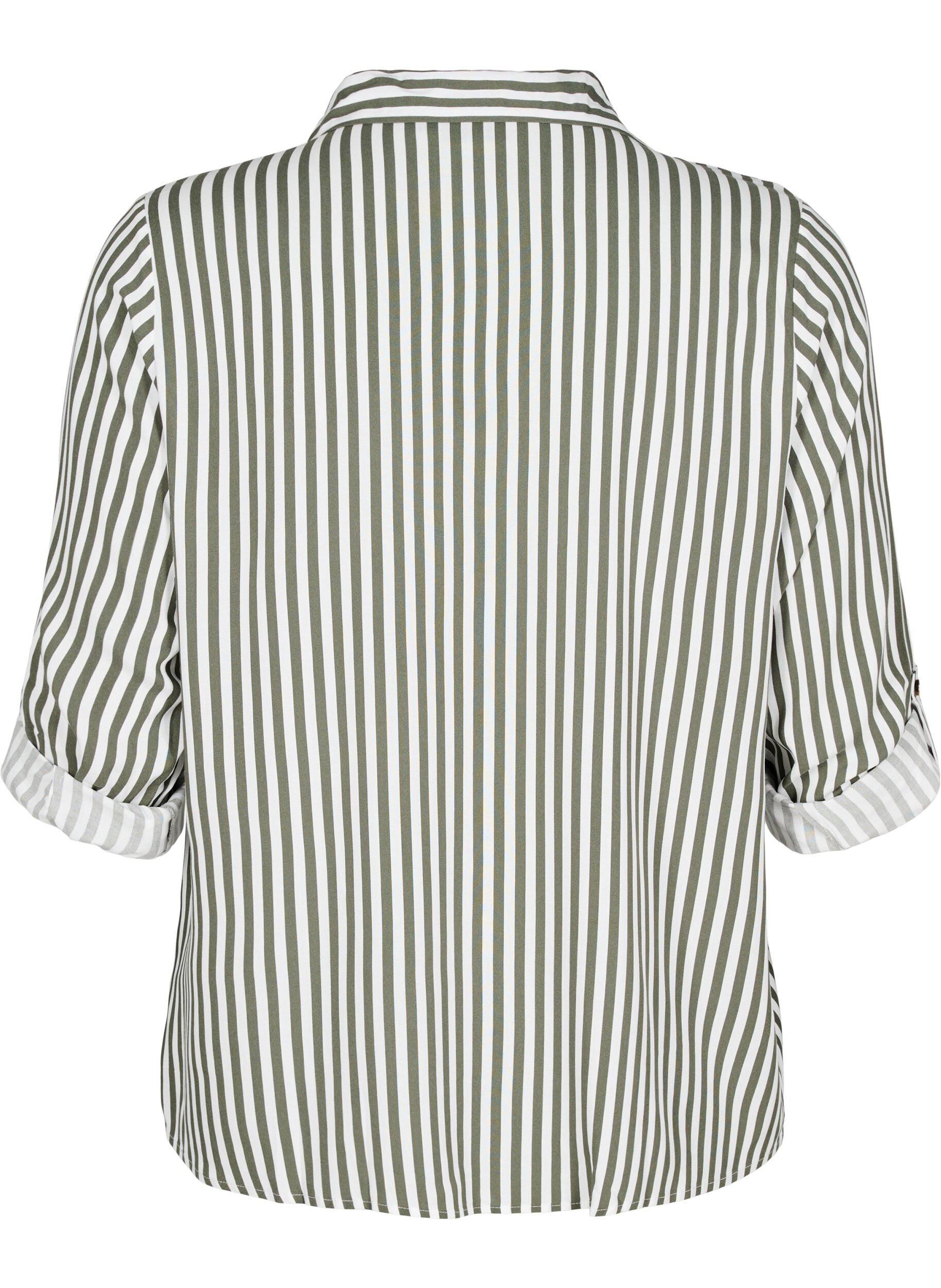 Zizzi FLASH - Gestreept shirt met opgerolde mouwen, Groen, Packshot image number 1