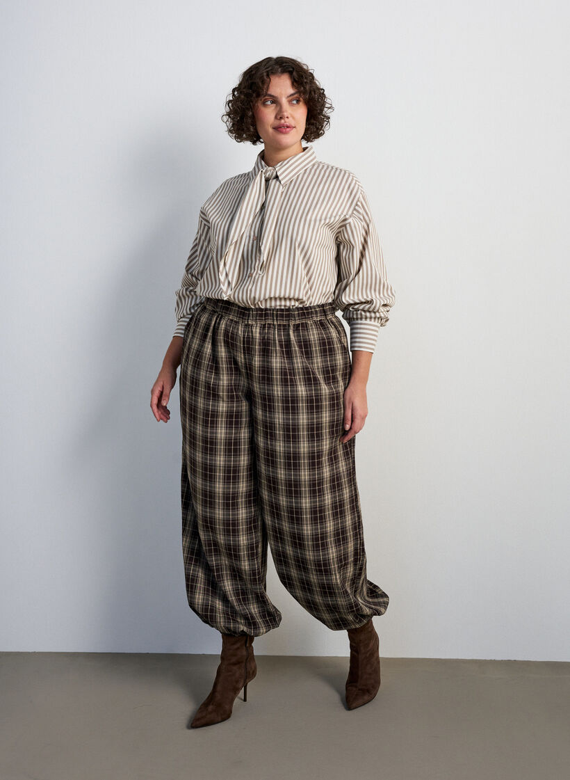 Geruite ballonbroek met hoge taille, Groen, Model image number 0