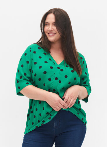 Viscose blouse met stippen, Jolly Green dot AOP, Model image number 0