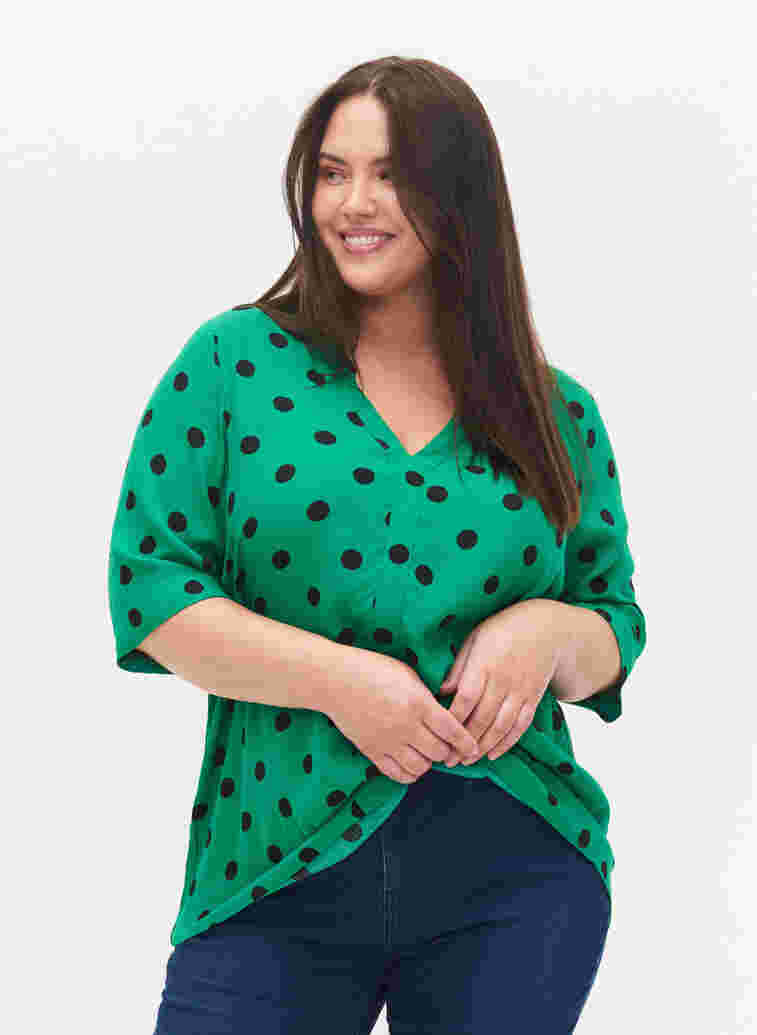 Viscose blouse met stippen, Jolly Green dot AOP, Model