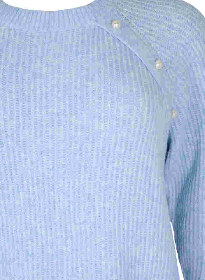 Gemêleerd gebreide trui met parelknopen, Light Blue Mel., Packshot image number 2
