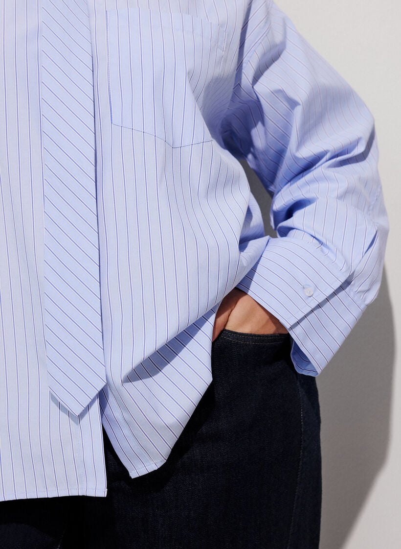 Losvallend shirt met strik, Blauw, Model image number 4