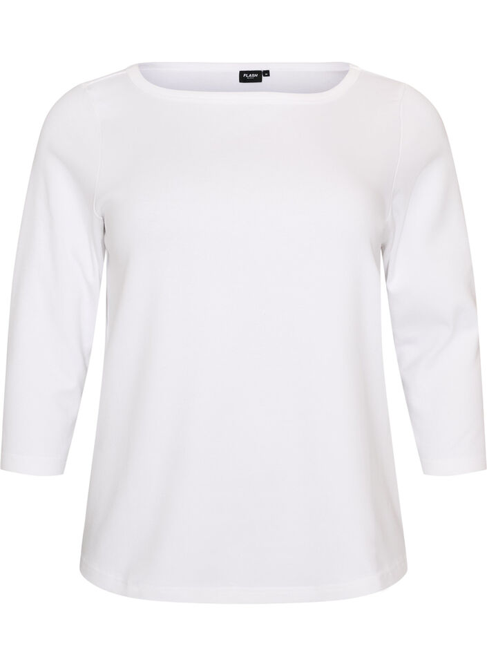 Basic T-shirt met boothals en 3/4-mouwen, Wit, Packshot image number 0