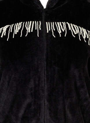 Korte jas in imitatiebont met decoratieve parels, Black, Packshot image number 2