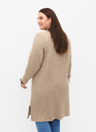 Ribgebreide jurk met split, Simply Taupe Mel., Model image number 1