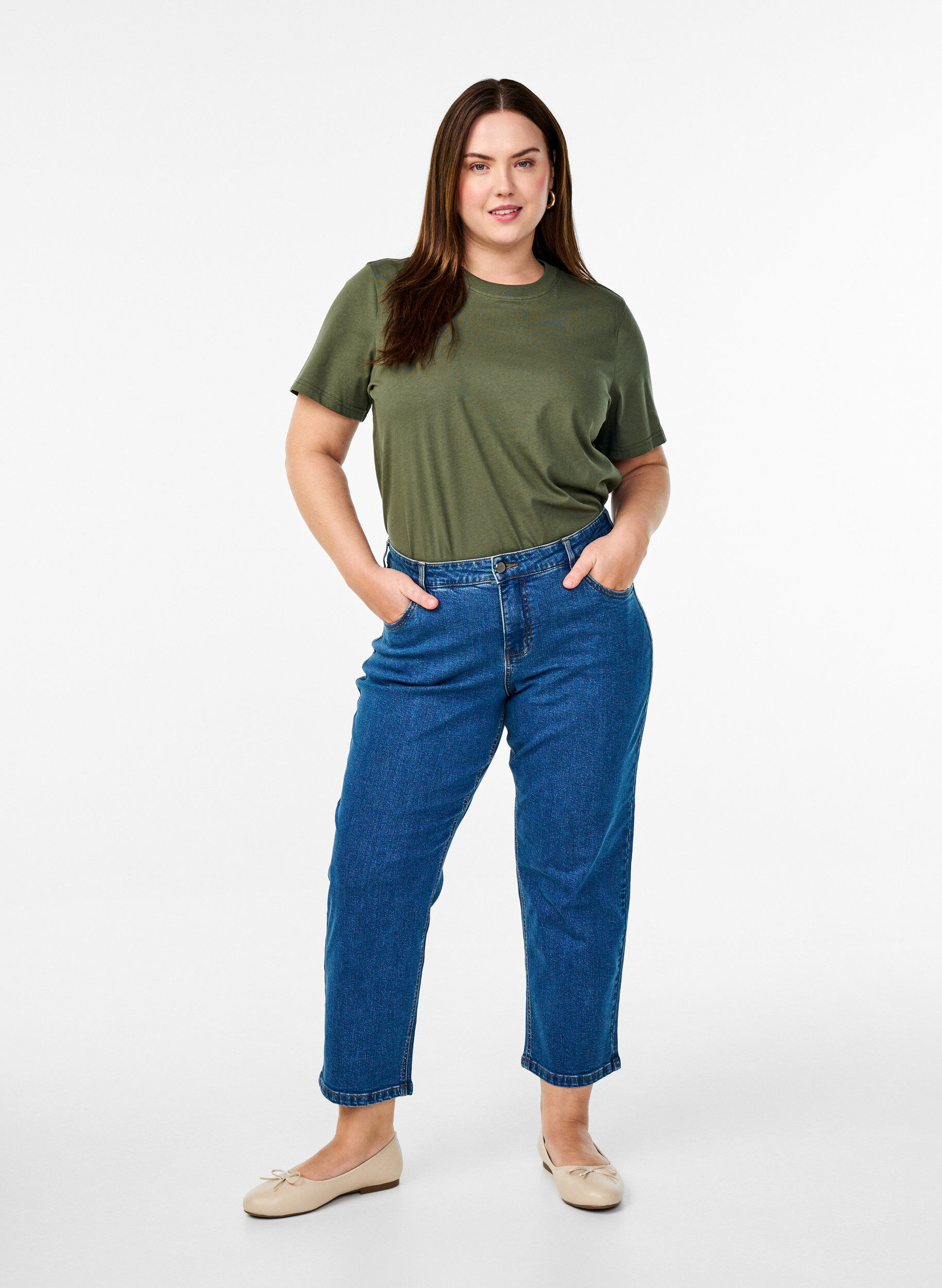 Gecropte Vera jeans met een straight-fit, Blauw, Model