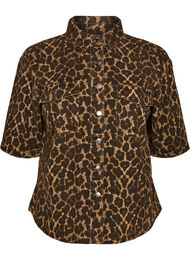 Denimshirt met luipaardprint en korte mouwen, Bruin