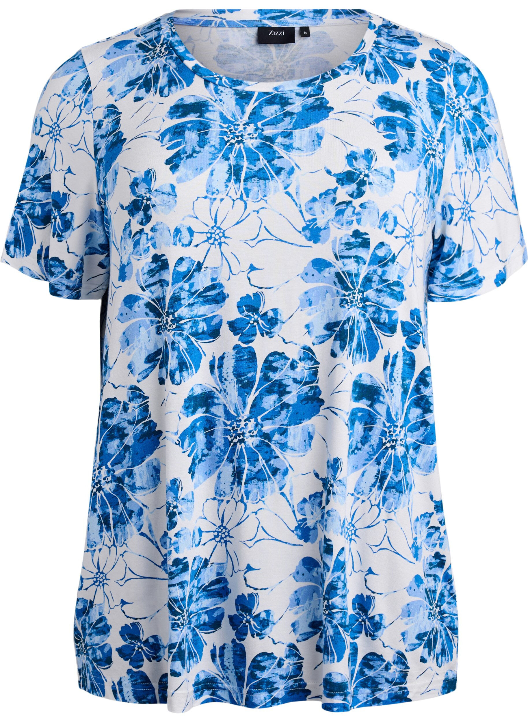Zizzi T-shirt met bloemenprint, Blauw, Packshot image number 0