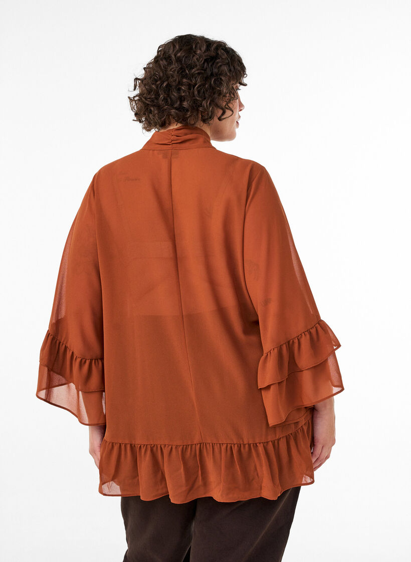 Blouse met striklint en ruches, Bruin, Model image number 2
