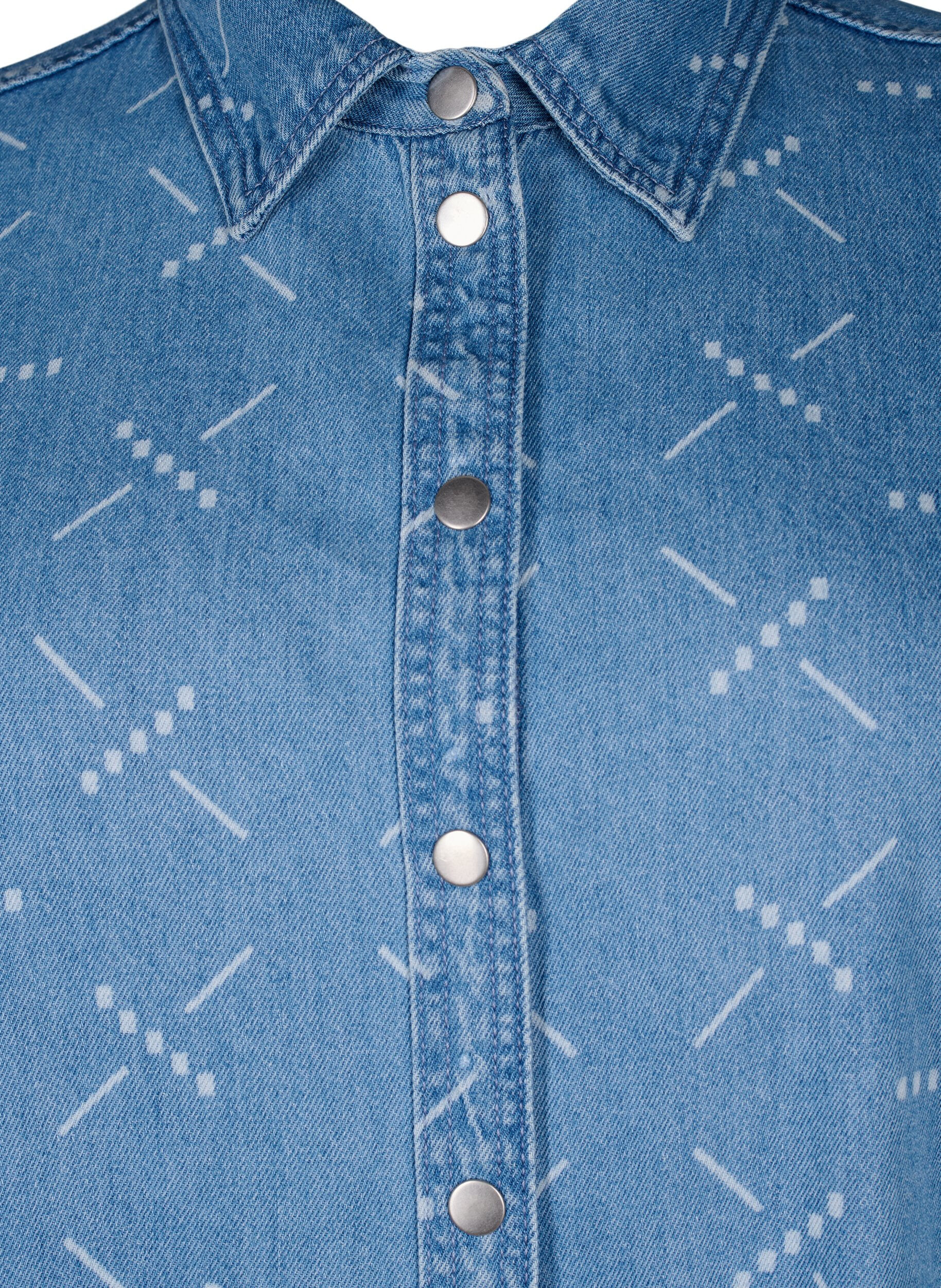 Zizzi Losvallend spijkerjasje met patroon, Light blue denim, Packshot image number 2