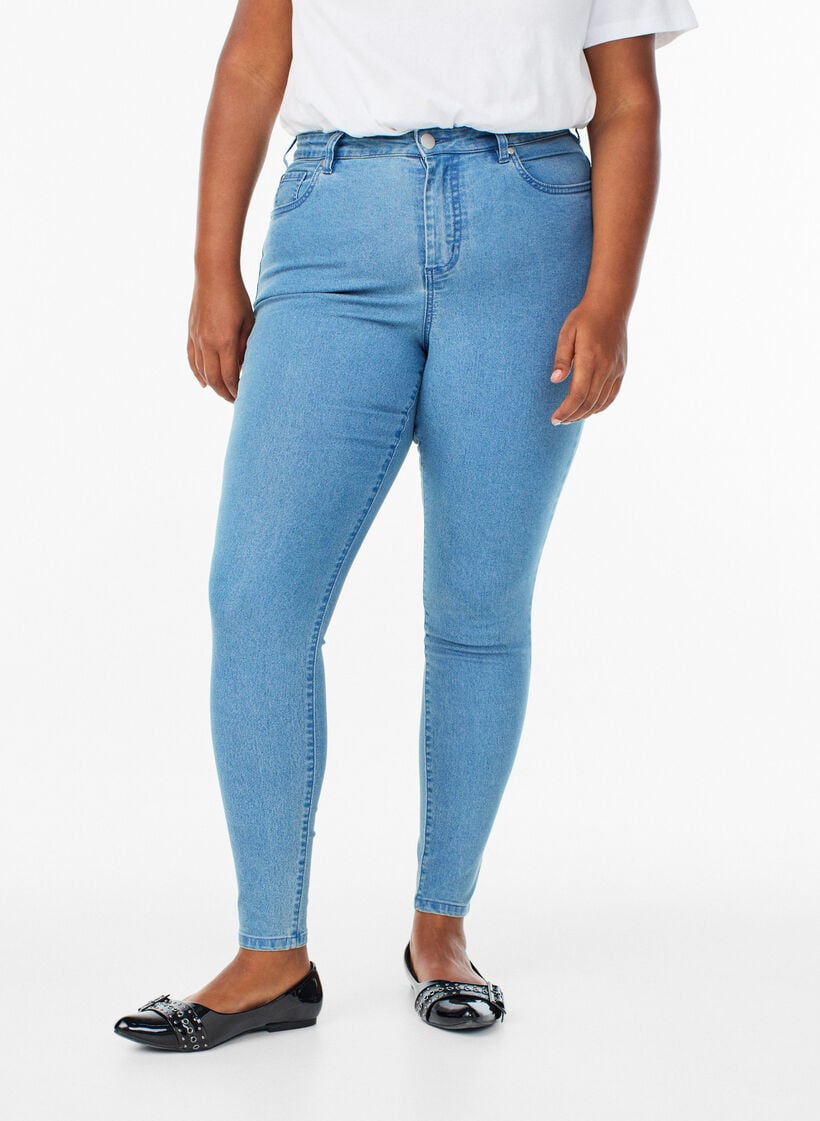 Amy super slim fit jeans met hoge taille, Blauw, Model image number 2