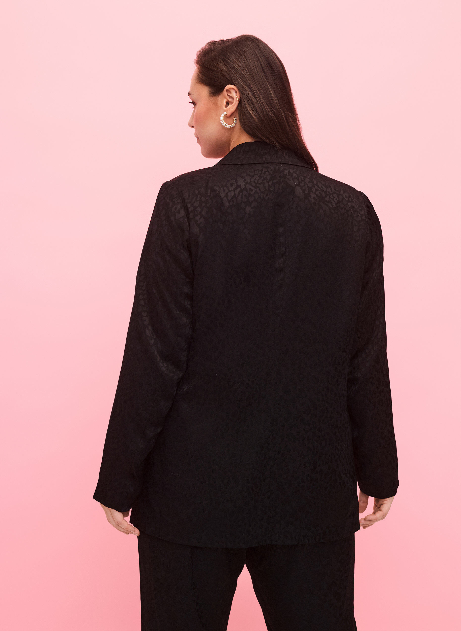 Zizzi Dubbelgestikte jacquardblazer van viscose, Black, Model image number 1