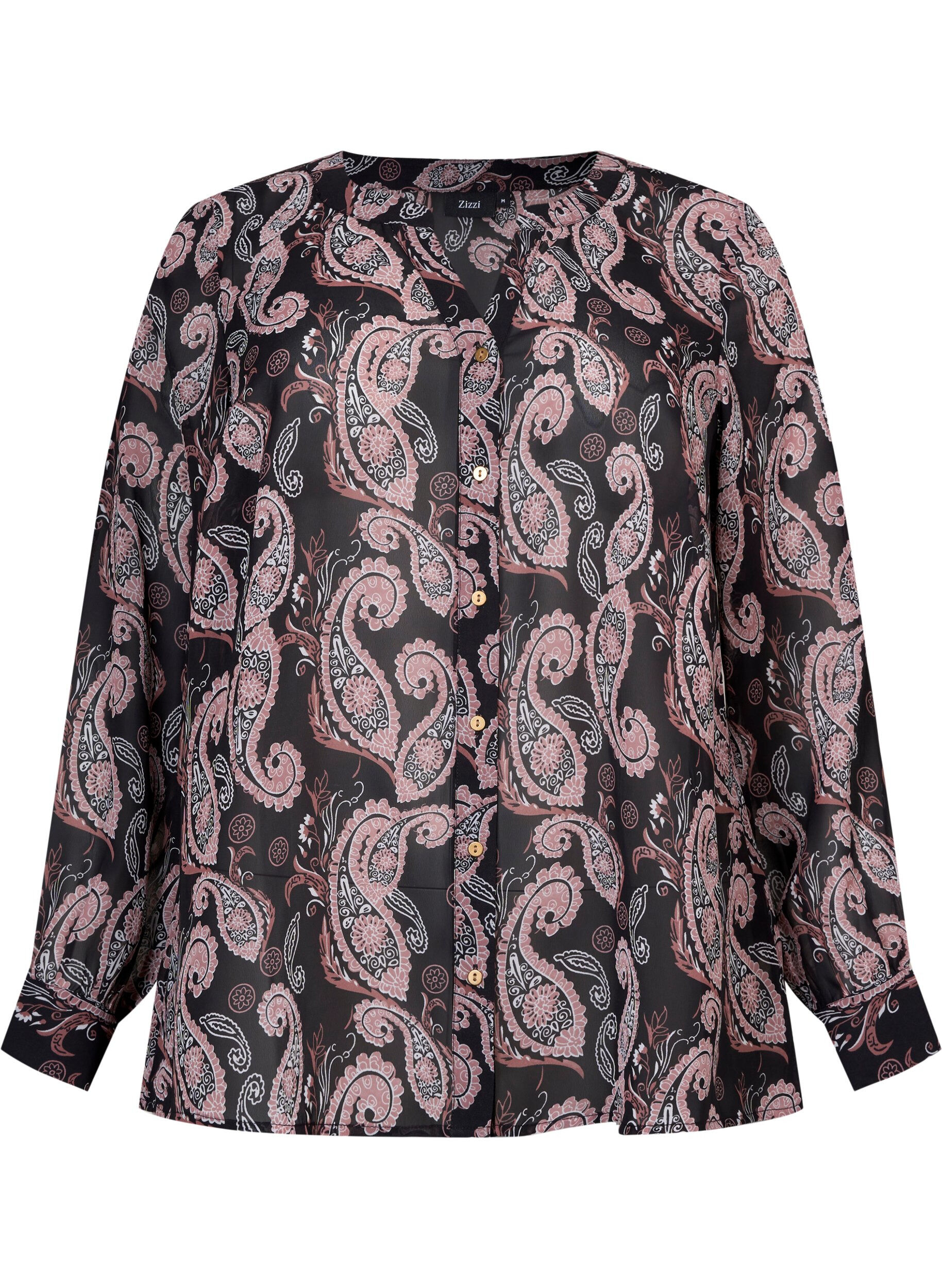 Zizzi Blouse met v-hals en print, Black/Beige Paisley, Packshot image number 0